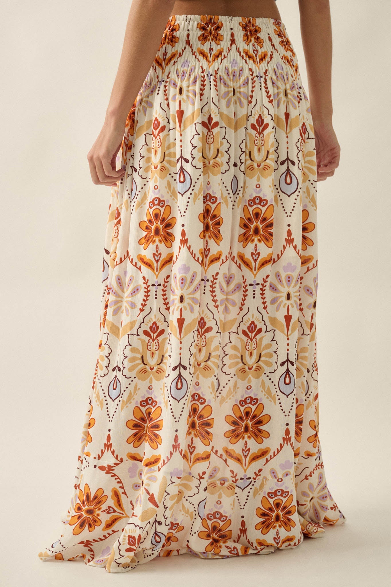 Exotic Garden Medallion-Print Button-Front Maxi Skirt