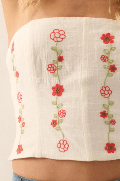 Monogram Garden Embroidered Strapless Corset Top