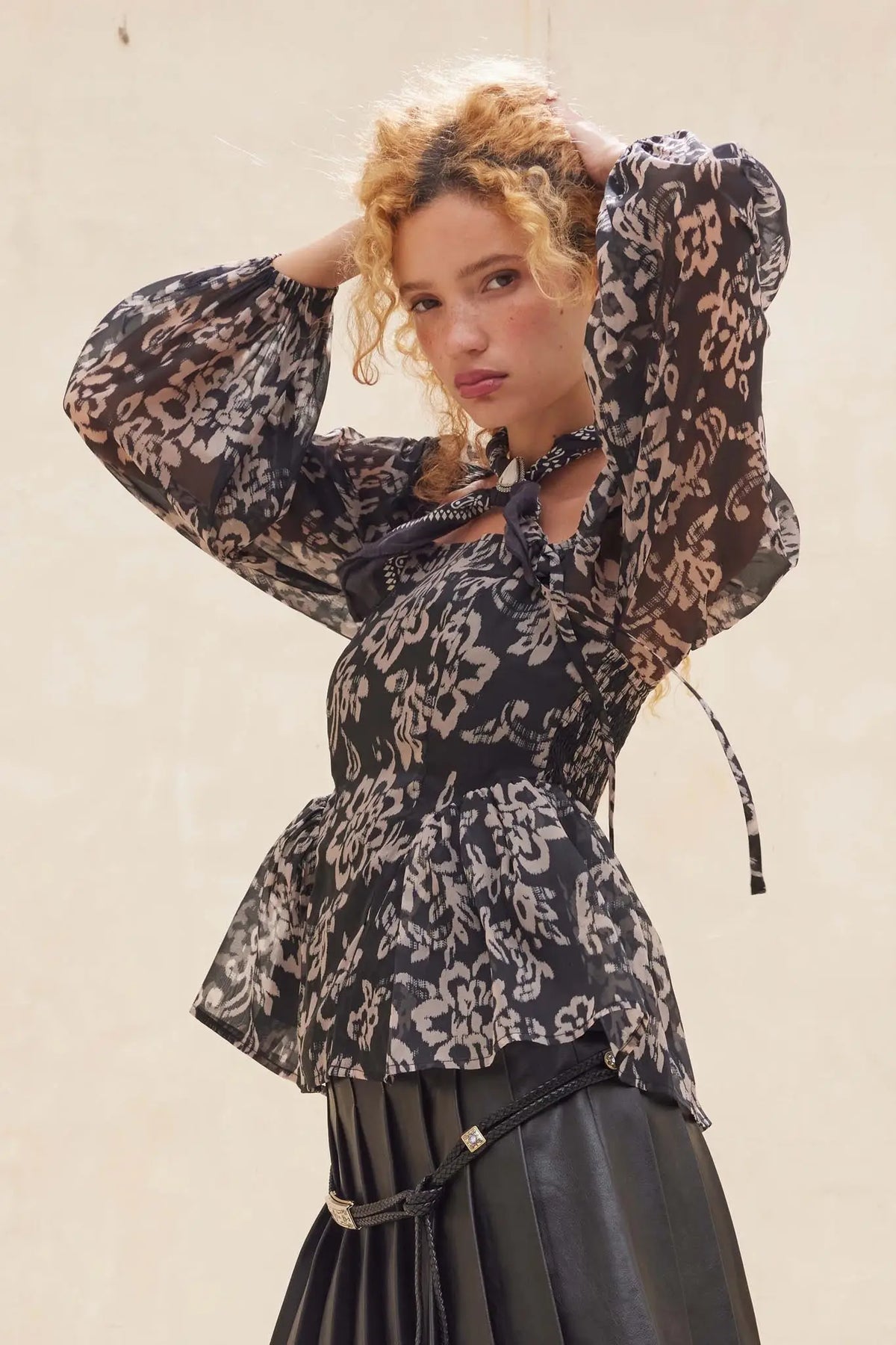 Bloom with Grace Floral Organza Peplum Peasant Top