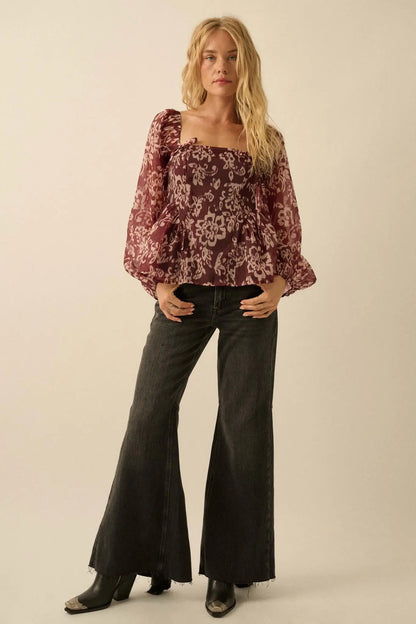 Bloom with Grace Floral Organza Peplum Peasant Top