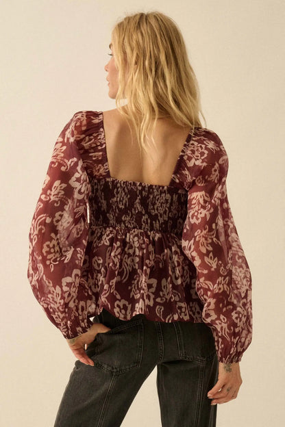 Bloom with Grace Floral Organza Peplum Peasant Top