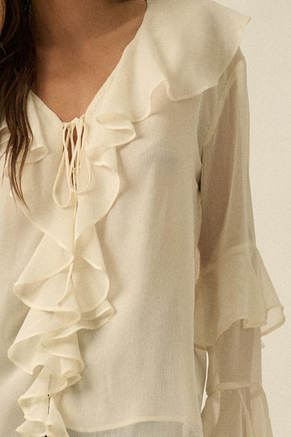 Romance Language Ruffled Chiffon Tie-Front Top