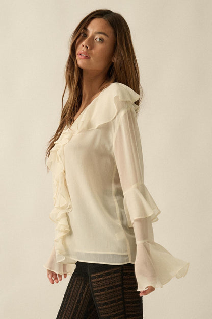 Romance Language Ruffled Chiffon Tie-Front Top