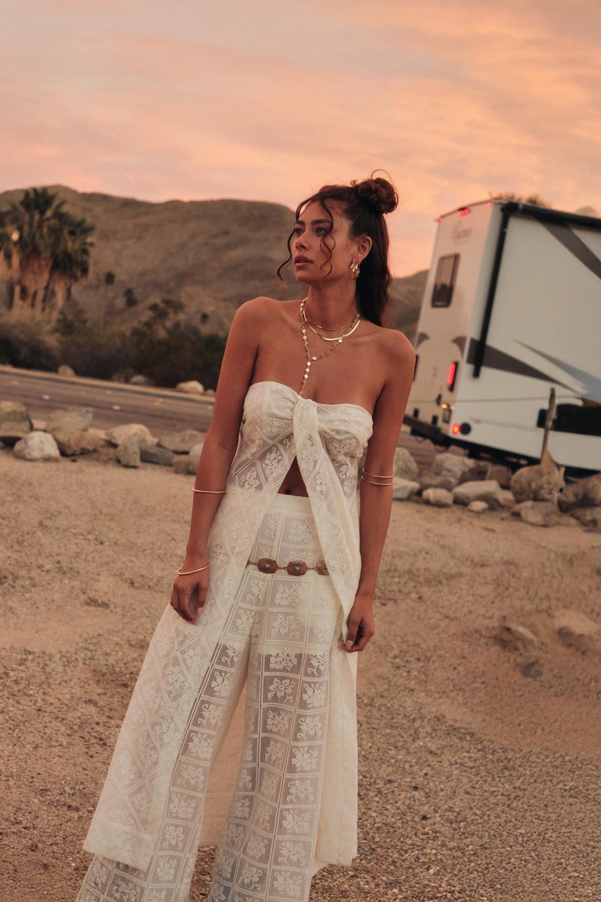 Pure Soul Floral Lace Strapless Flyaway Maxi Top