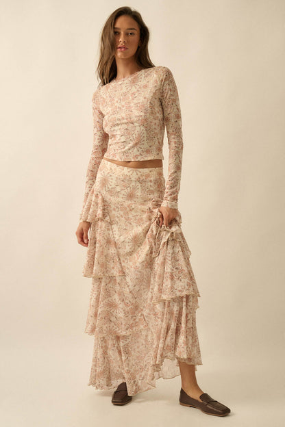 Fanciful Feeling Paisley Mesh Long-Sleeve Top