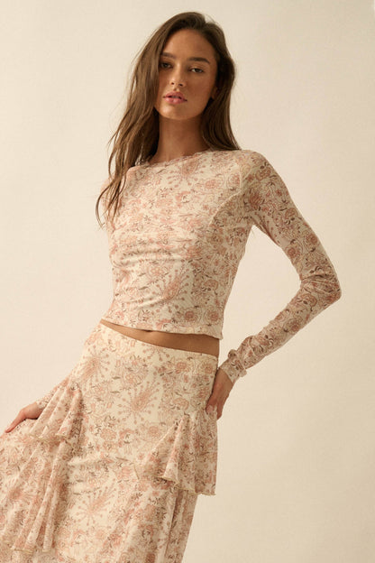 Fanciful Feeling Paisley Mesh Long-Sleeve Top
