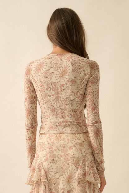 Fanciful Feeling Paisley Mesh Long-Sleeve Top