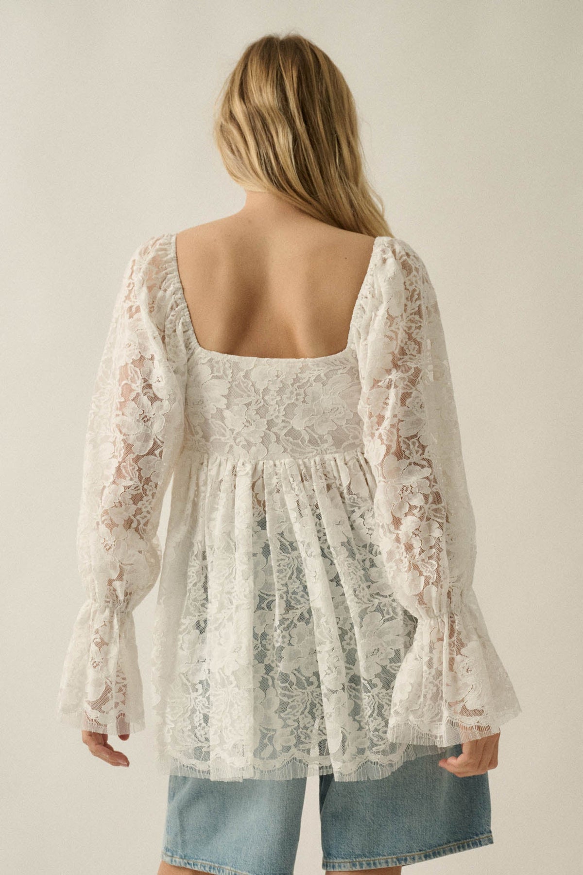 Baby Cakes Smocked Lace Square-Neck Babydoll Top