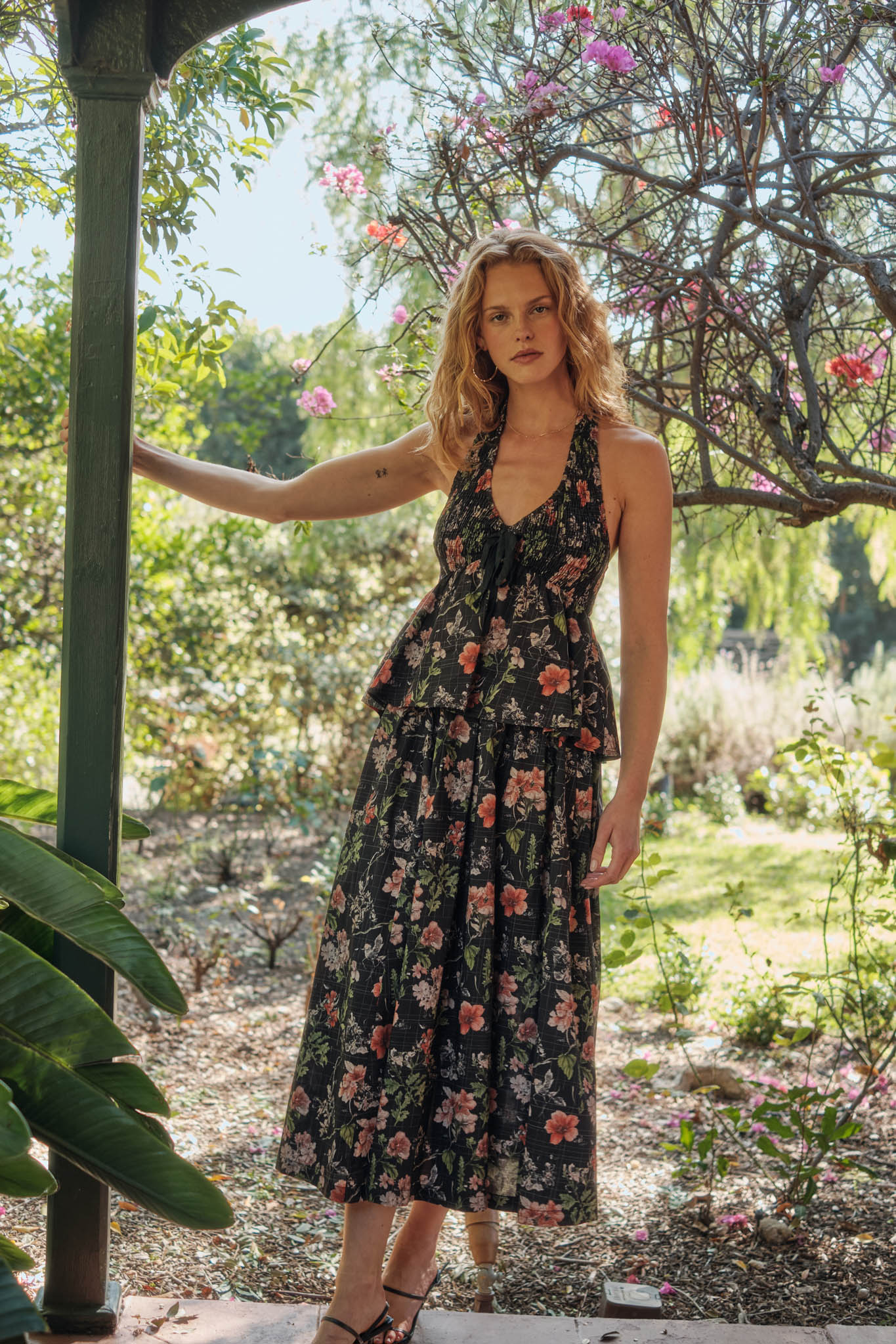 Bouquet in Bloom Floral Smocked Peplum Halter Top
