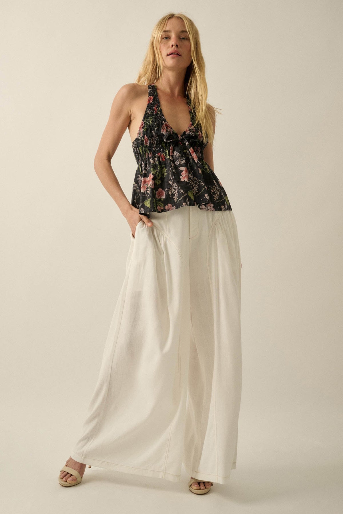 Bouquet in Bloom Floral Smocked Peplum Halter Top