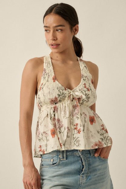 Bouquet in Bloom Floral Smocked Peplum Halter Top