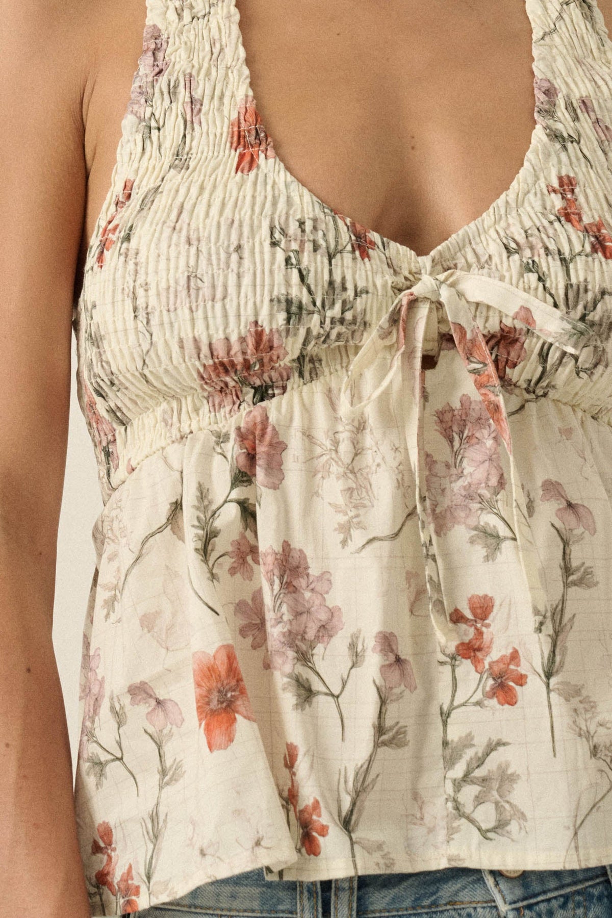 Bouquet in Bloom Floral Smocked Peplum Halter Top