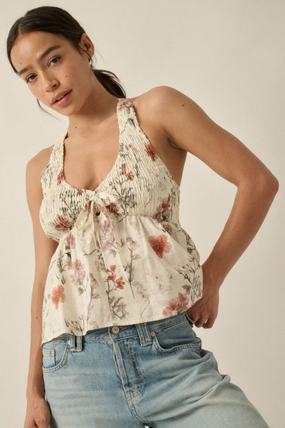 Bouquet in Bloom Floral Smocked Peplum Halter Top