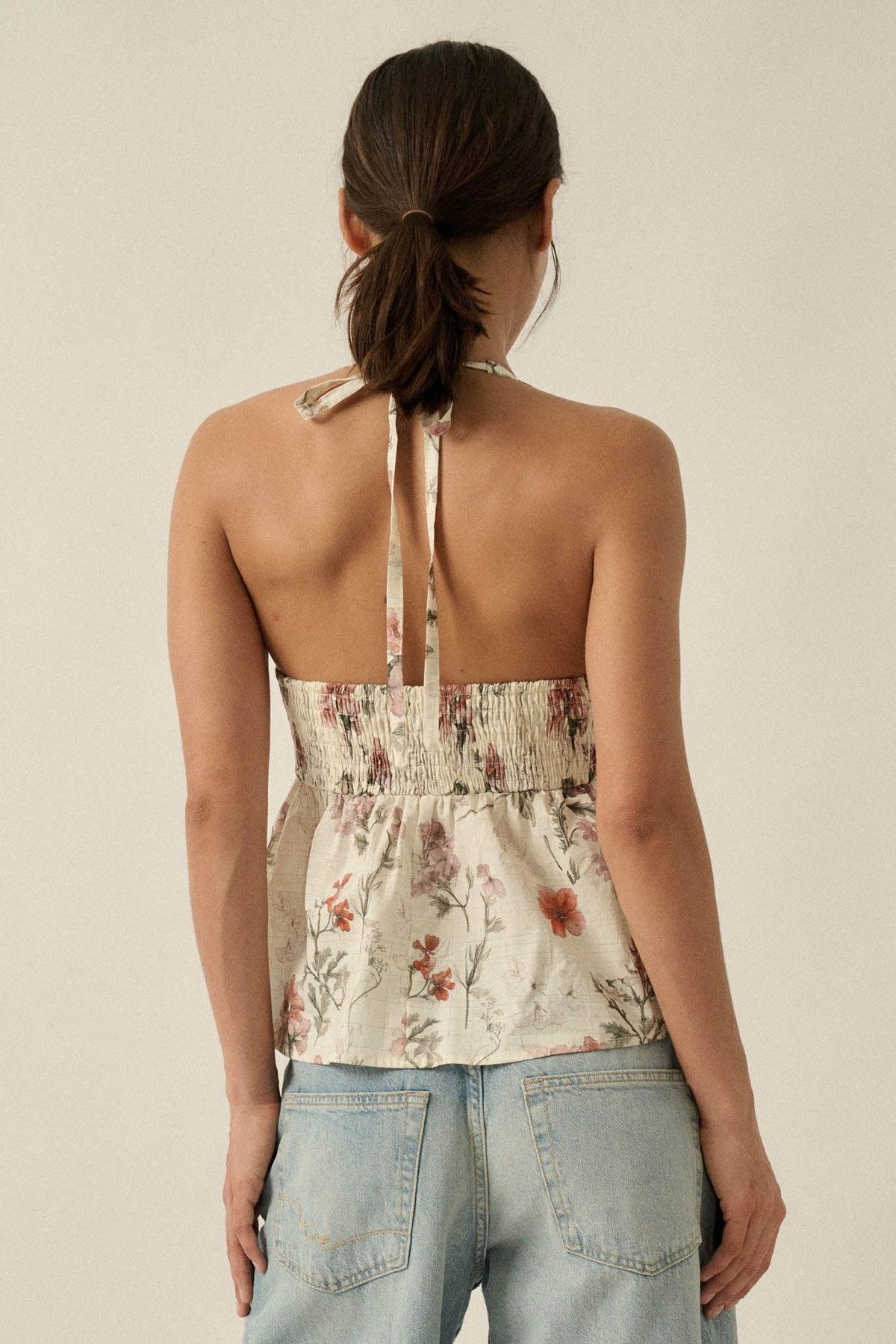 Bouquet in Bloom Floral Smocked Peplum Halter Top