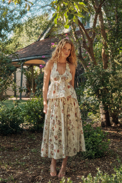Bouquet in Bloom Floral Smocked Peplum Halter Top