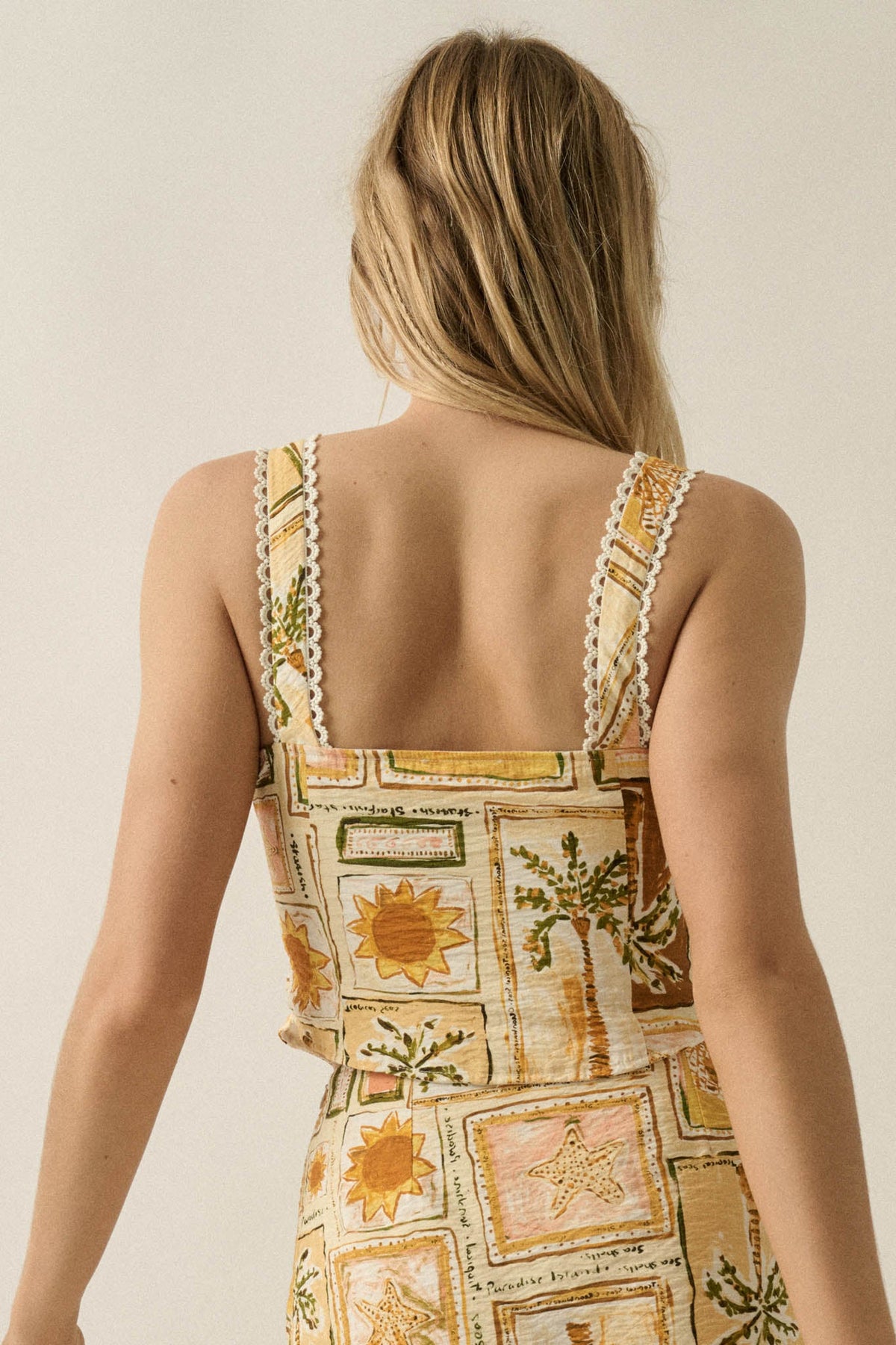 Paradise City Tropical-Print Button Tank Top