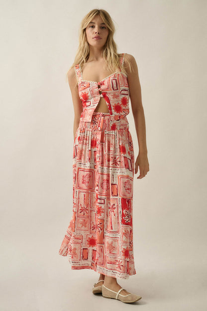 Paradise City Tropical-Print Button Tank Top