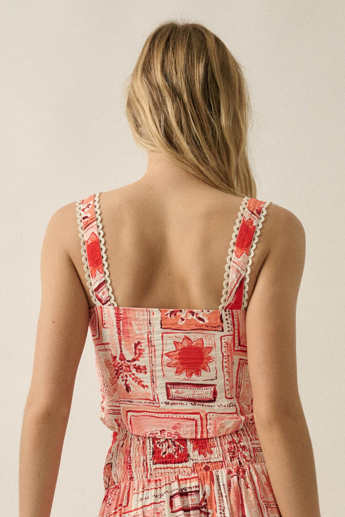 Paradise City Tropical-Print Button Tank Top