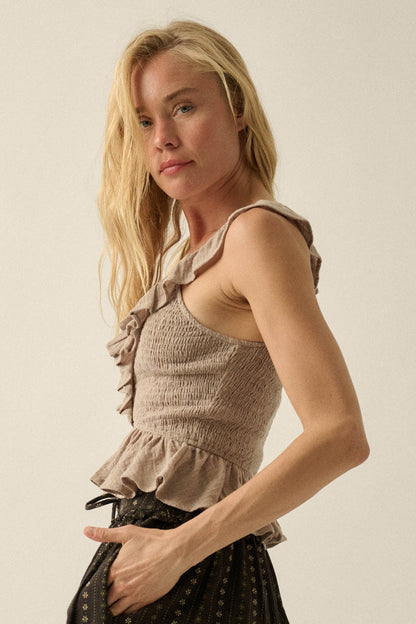 Get Free Smocked Cotton Gauze V-Neck Ruffle Top