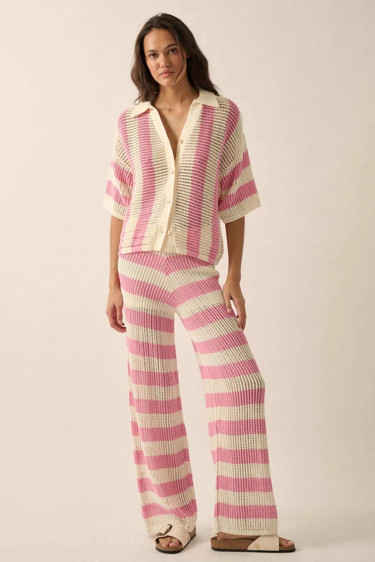 Knit Pick Striped Crochet Knit Sweater Pants