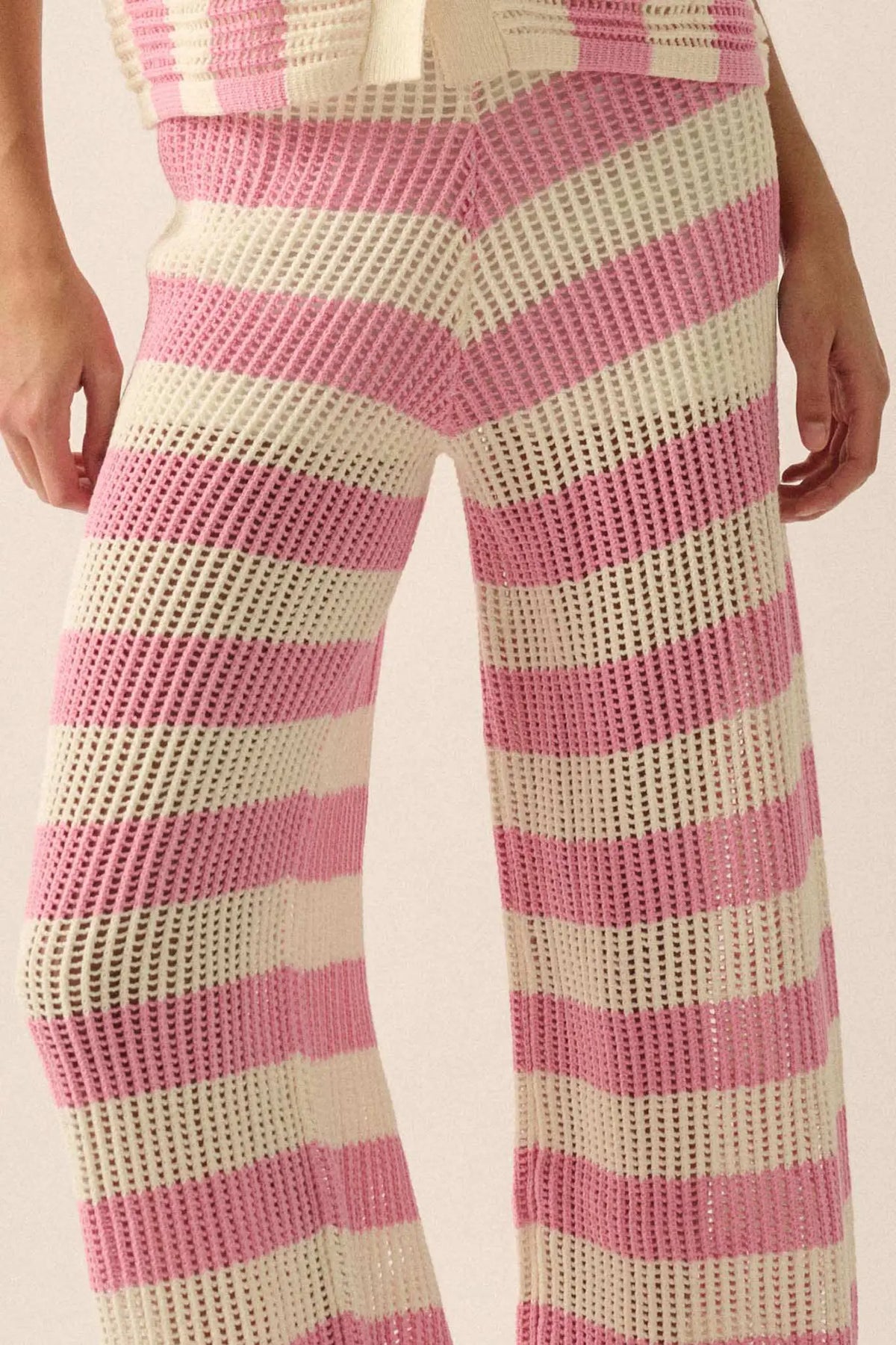Knit Pick Striped Crochet Knit Sweater Pants
