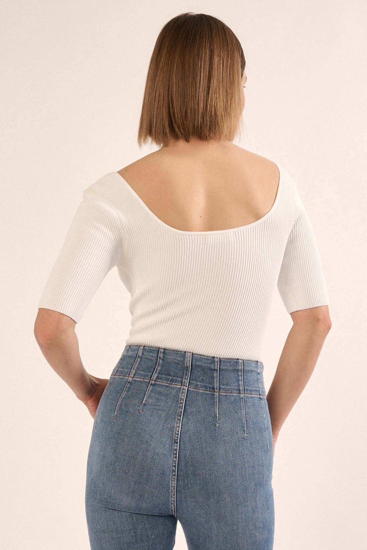 Shaper Fit Scoopneck Rib-Knit Short-Sleeve Bodysuit