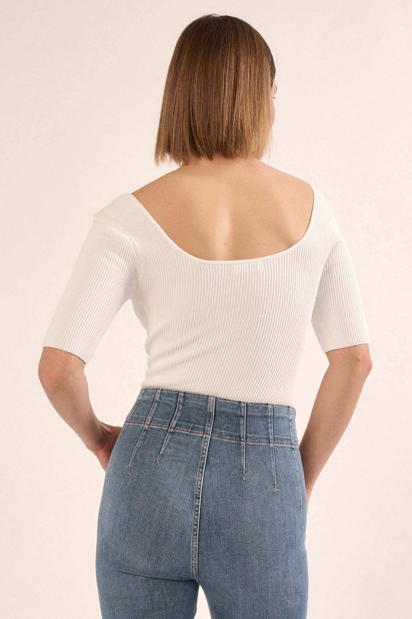 Shaper Fit Scoopneck Rib-Knit Short-Sleeve Bodysuit