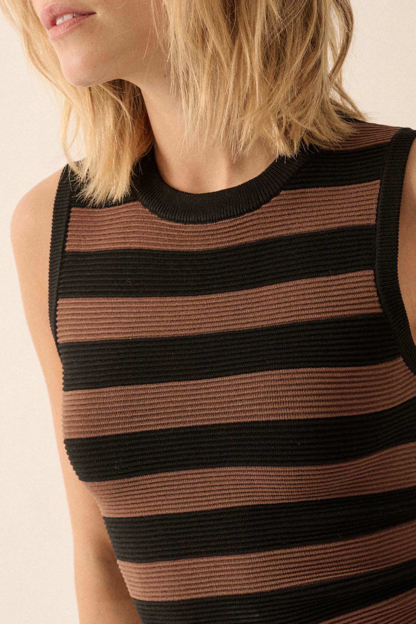 Shaper Fit Striped Rib-Knit Crewneck Tank Top