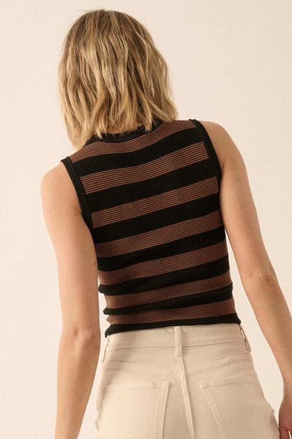 Shaper Fit Striped Rib-Knit Crewneck Tank Top