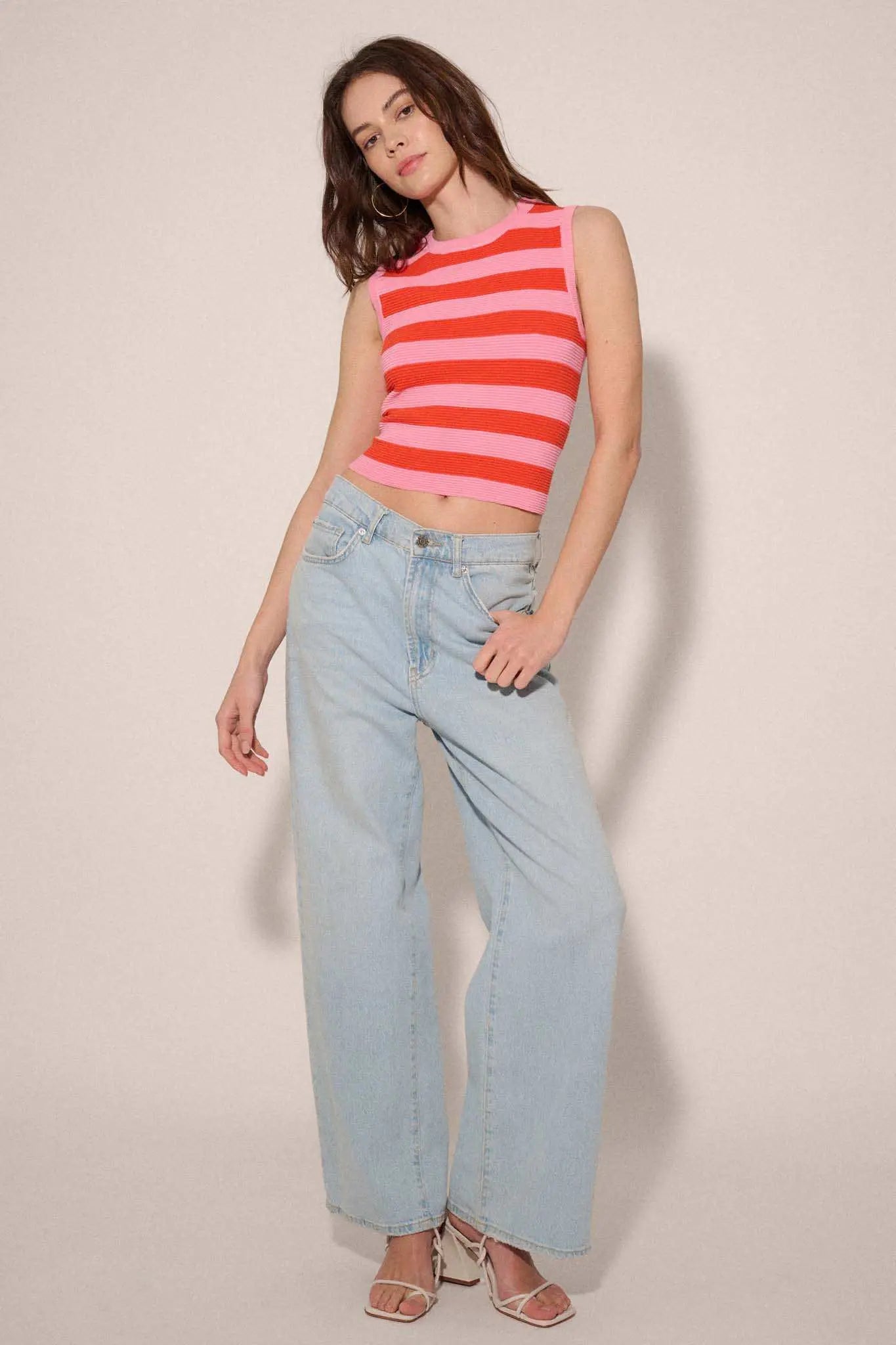 Shaper Fit Striped Rib-Knit Crewneck Tank Top