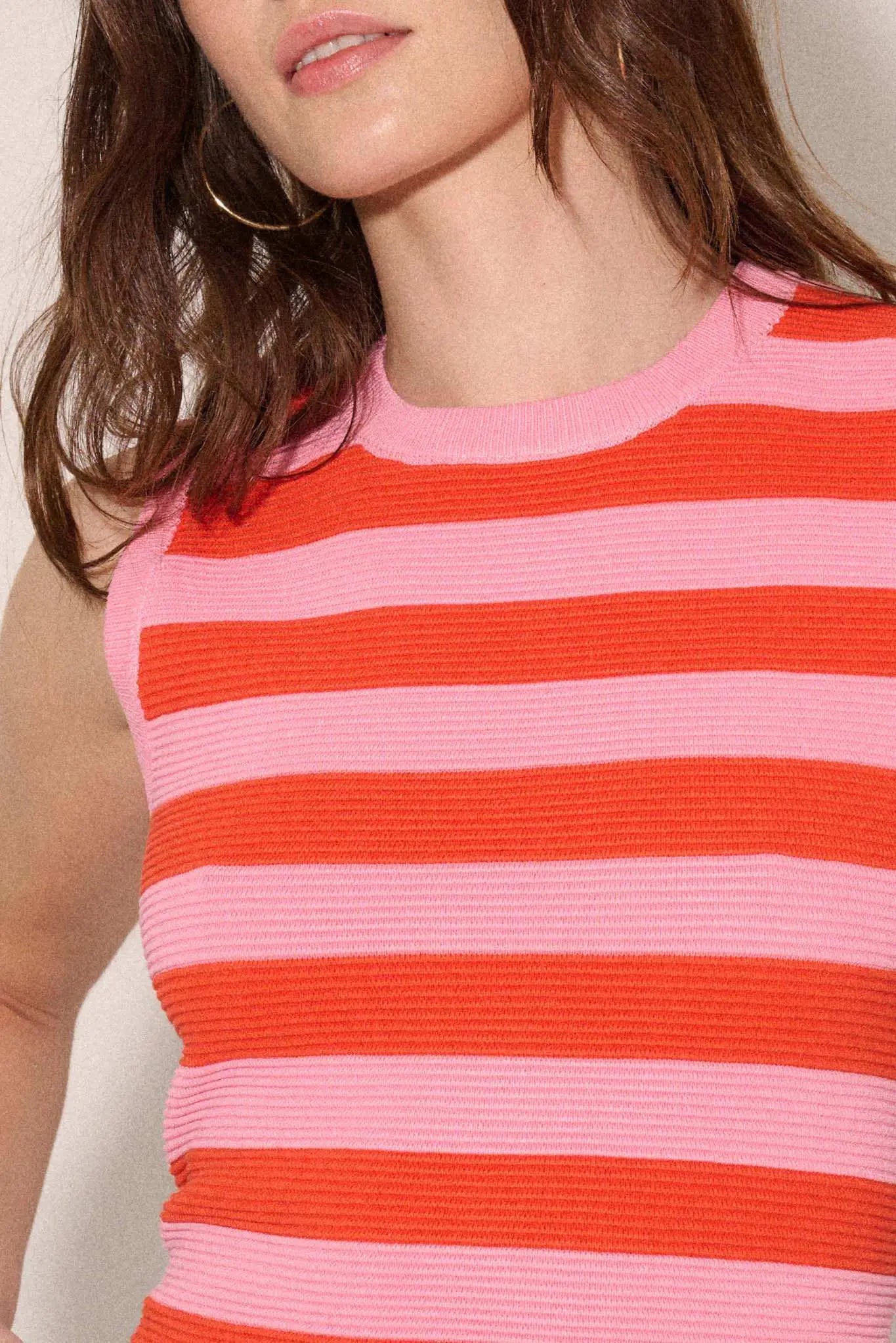 Shaper Fit Striped Rib-Knit Crewneck Tank Top