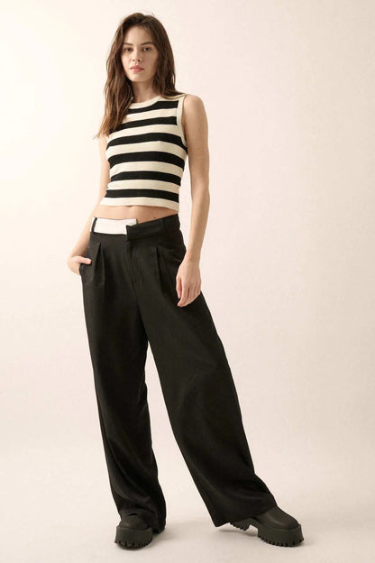 Shaper Fit Striped Rib-Knit Crewneck Tank Top