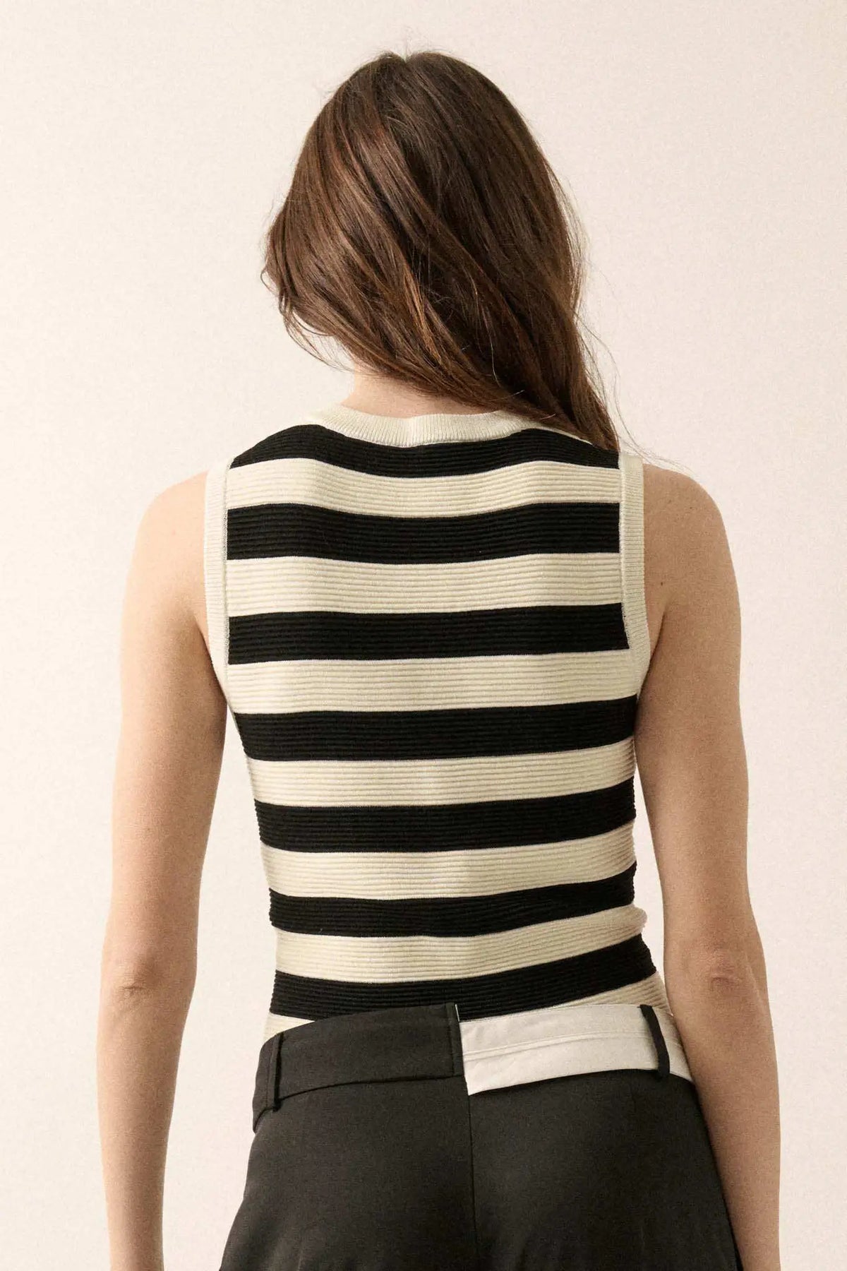 Shaper Fit Striped Rib-Knit Crewneck Tank Top