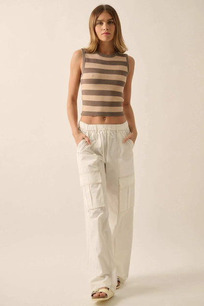 Shaper Fit Striped Rib-Knit Crewneck Tank Top