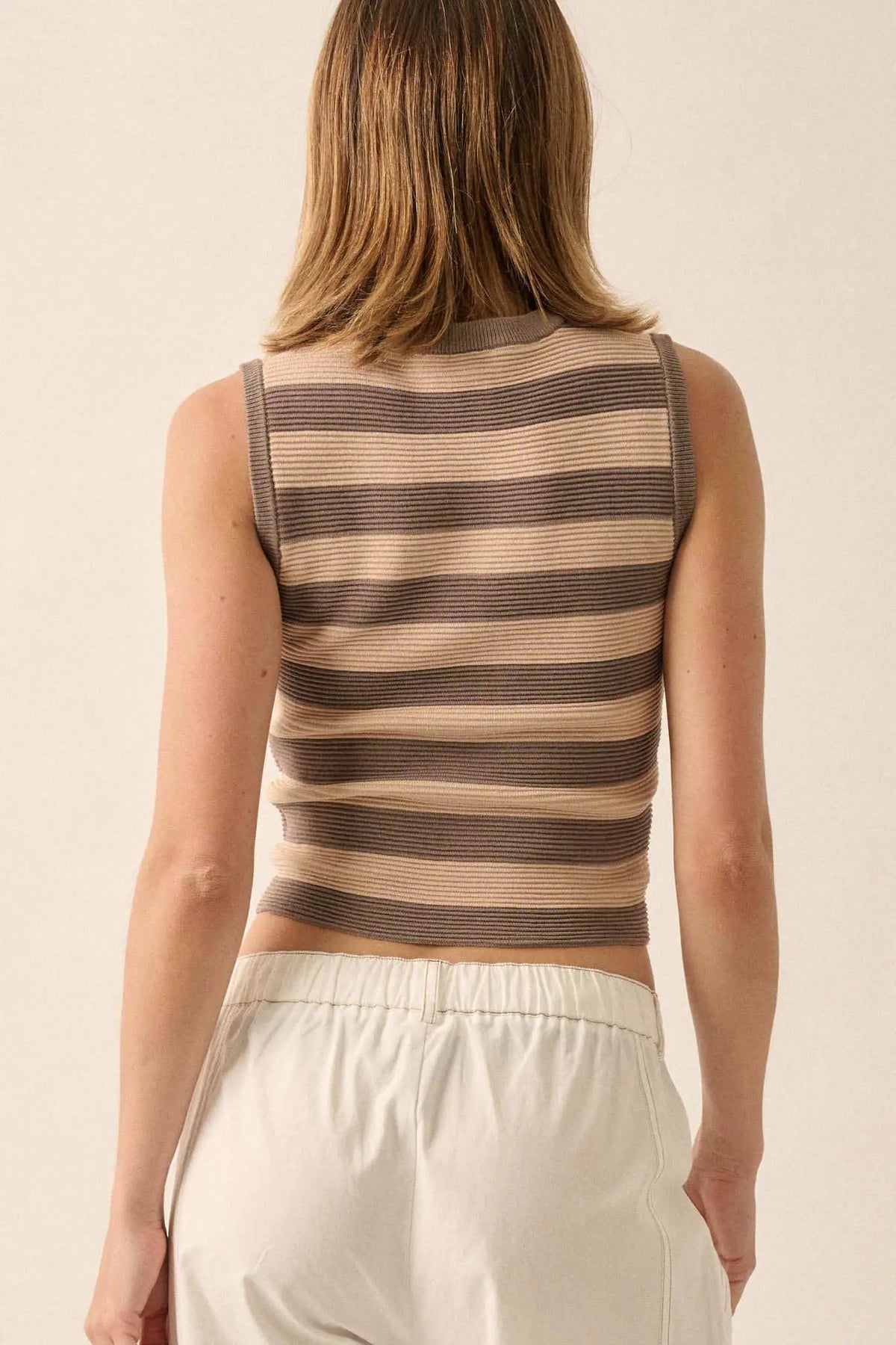 Shaper Fit Striped Rib-Knit Crewneck Tank Top