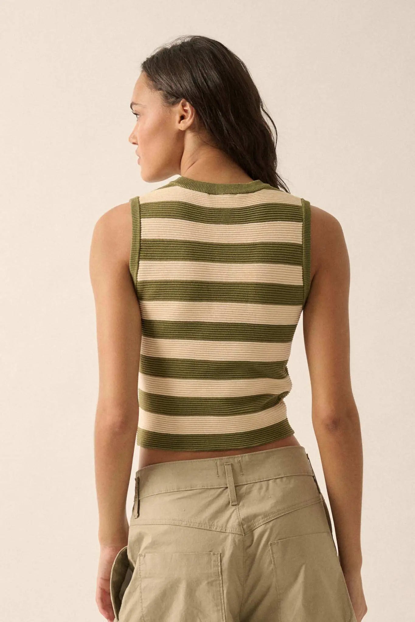 Shaper Fit Striped Rib-Knit Crewneck Tank Top