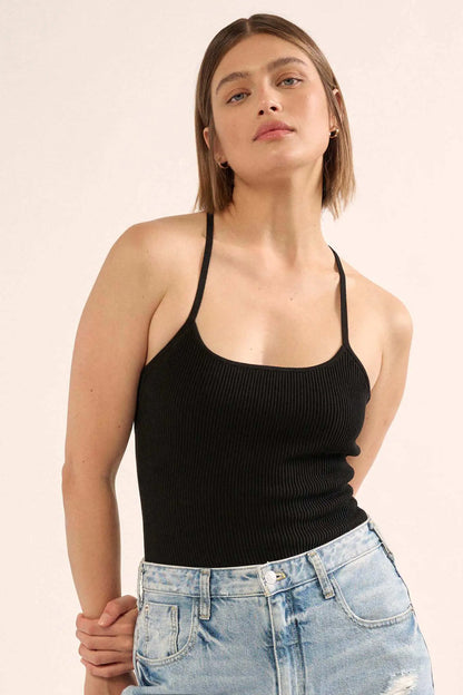 Shaper Fit Scoopneck Rib-Knit Open-Back Bodysuit