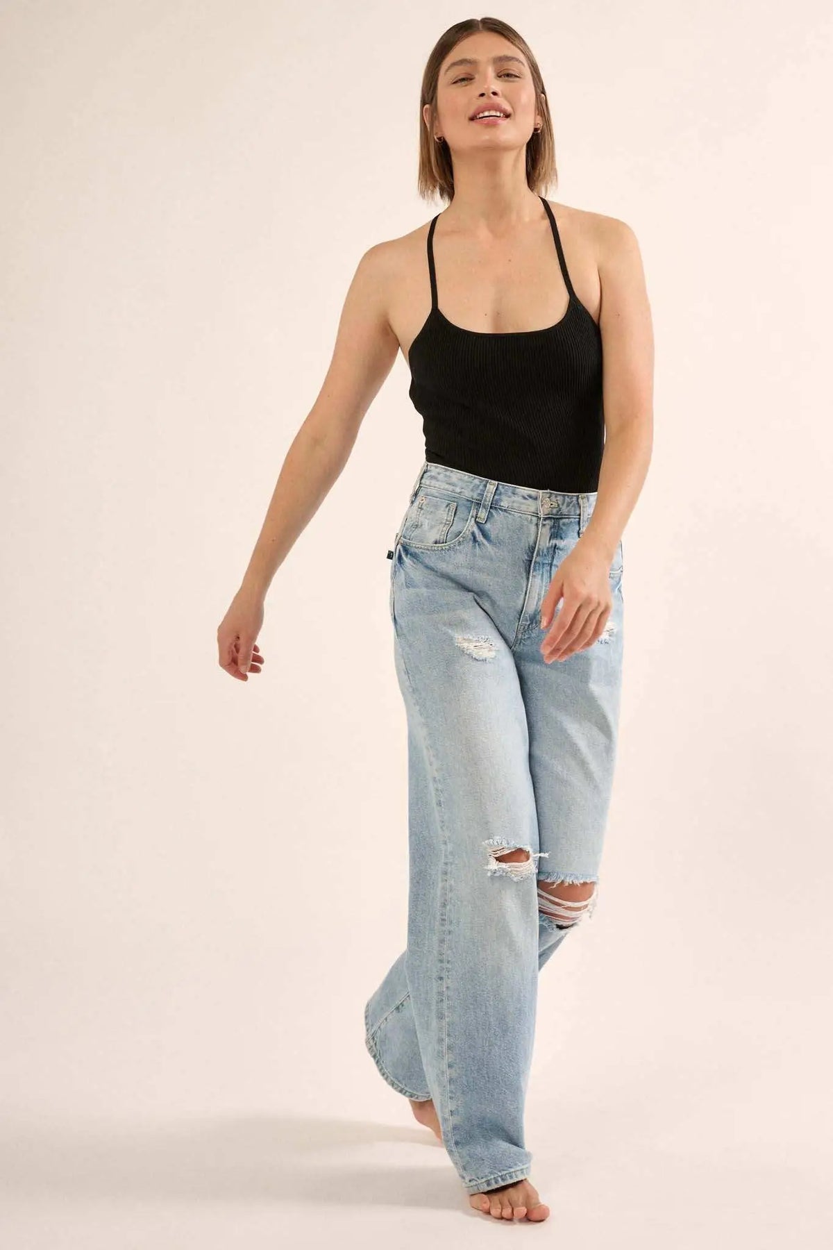 Shaper Fit Scoopneck Rib-Knit Open-Back Bodysuit