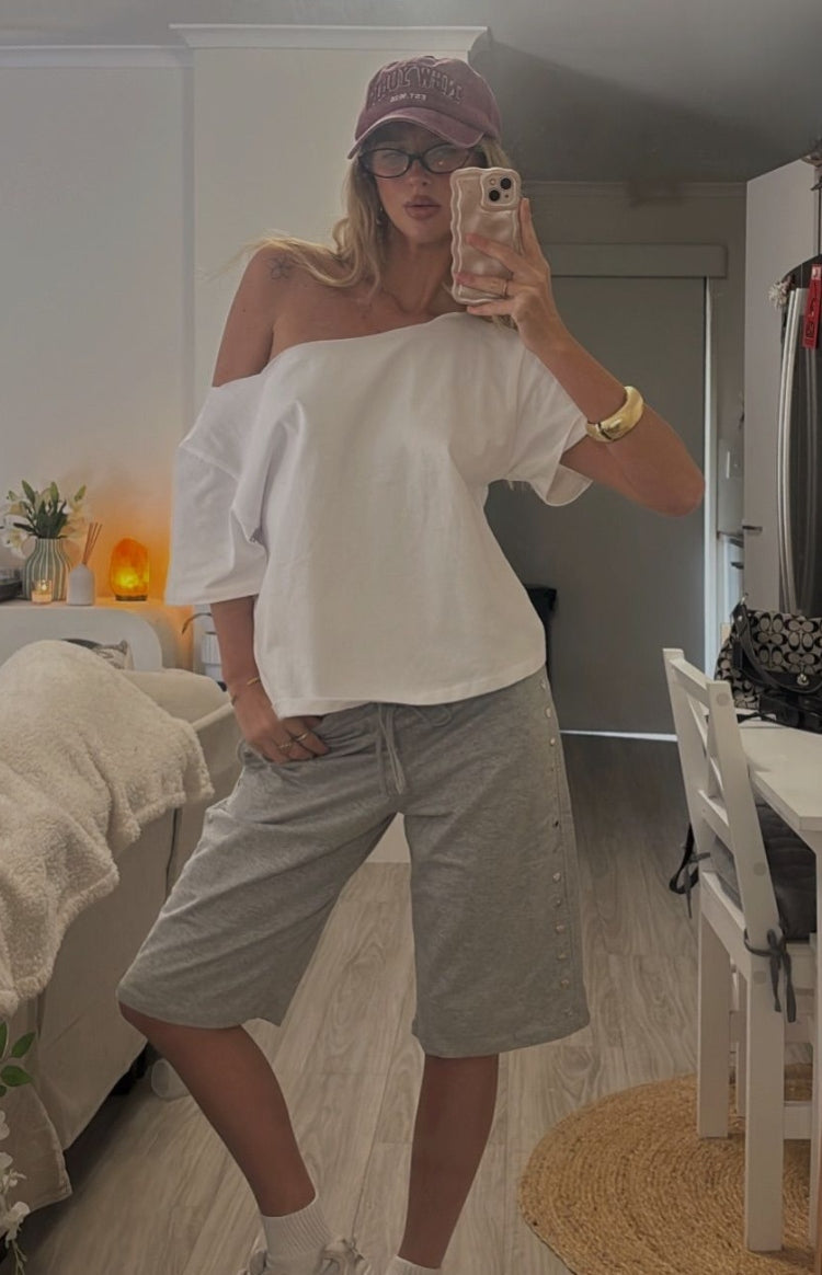 Henrie White Off Shoulder Boxy Tee