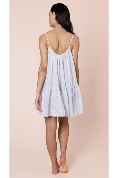Juliet Dunn Pomegranate Print Loose Strappy Mini Dress - Ice Blue