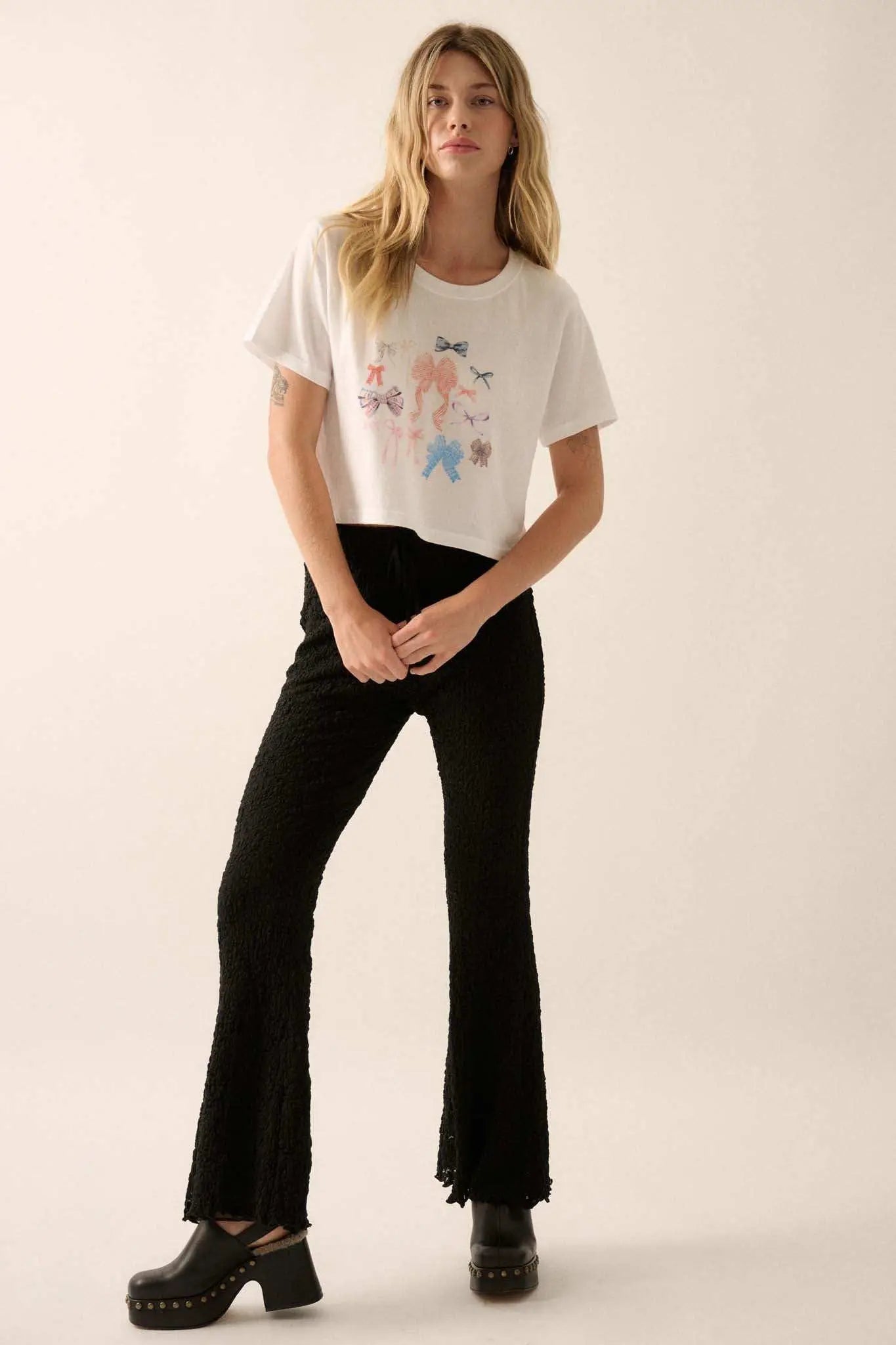 Bunches of Bows Garment-Wash Cropped Graphic Tee