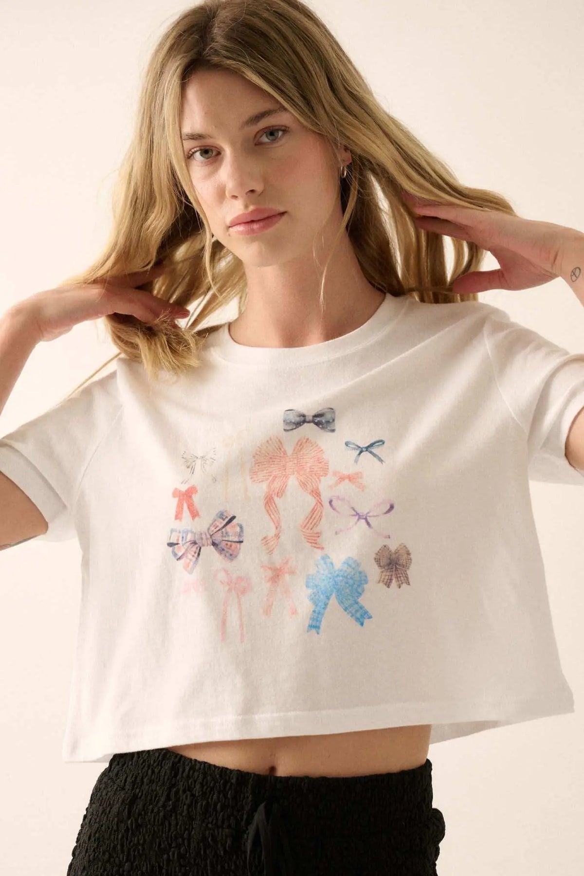 Bunches of Bows Garment-Wash Cropped Graphic Tee