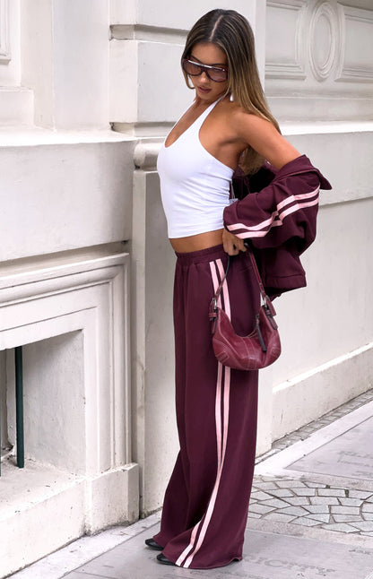 Kosie Burgundy and Pink Stripe Track Pants - PRE ORDER