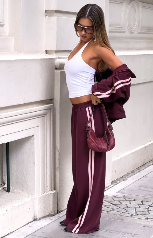 Kosie Burgundy and Pink Stripe Track Pants - PRE ORDER