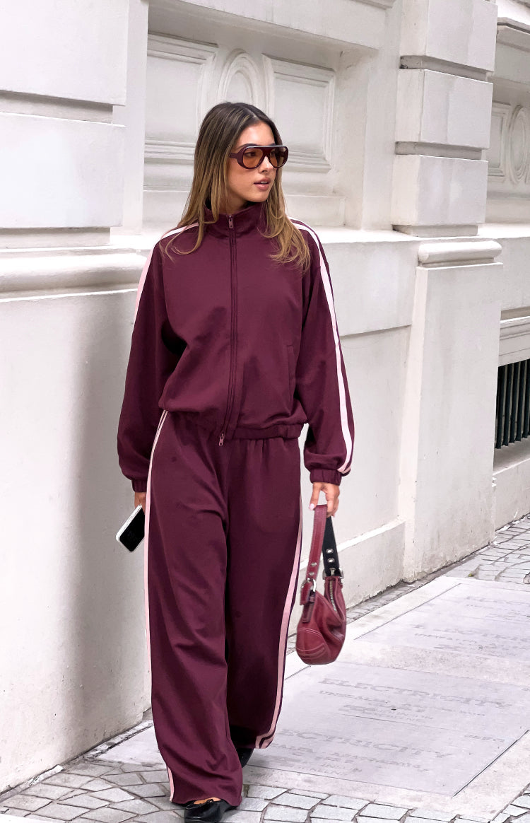 Kosie Burgundy and Pink Stripe Track Pants - PRE ORDER