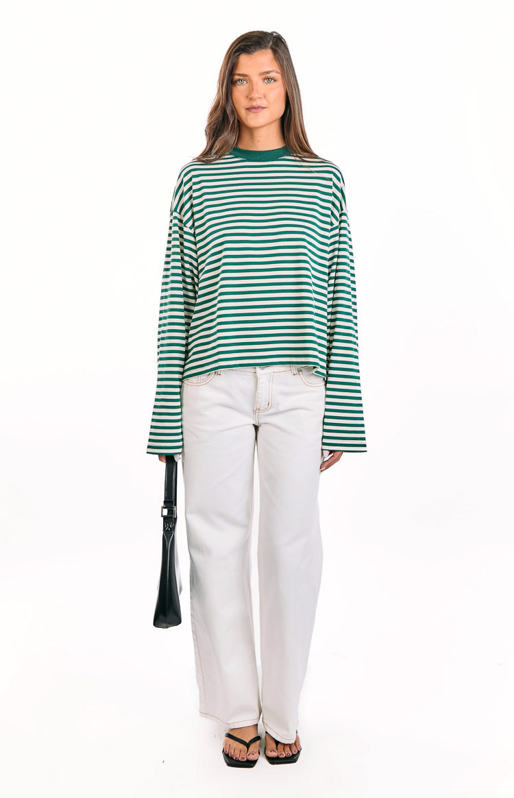 Lioness Bloom Moss Stripe Long Sleeve Top