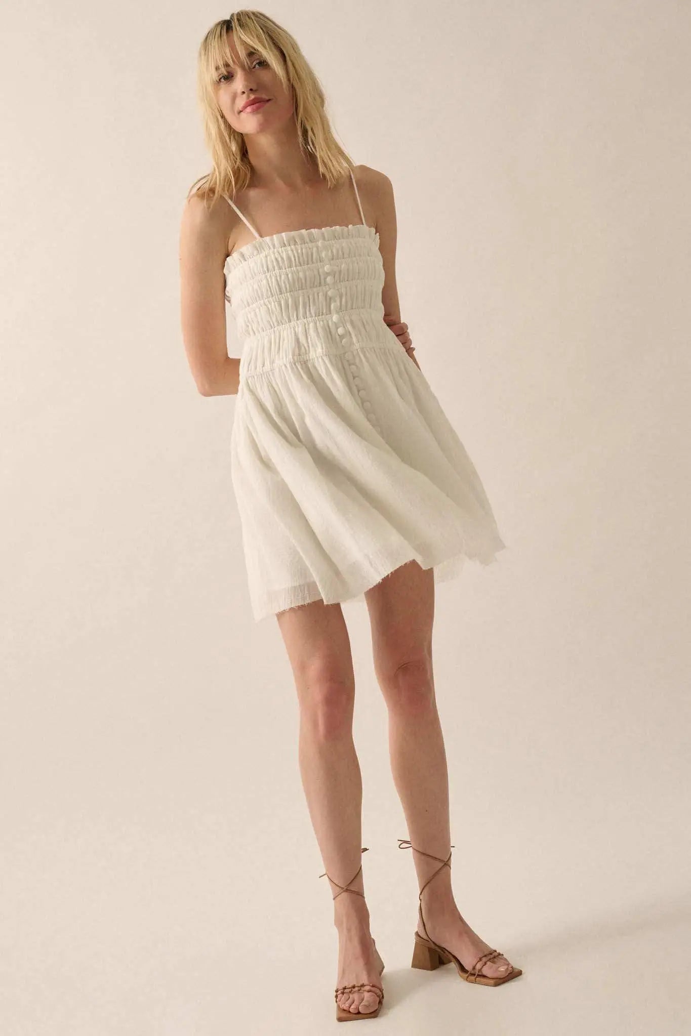 Catching Clouds Smocked Crinkle Cotton Mini Dress