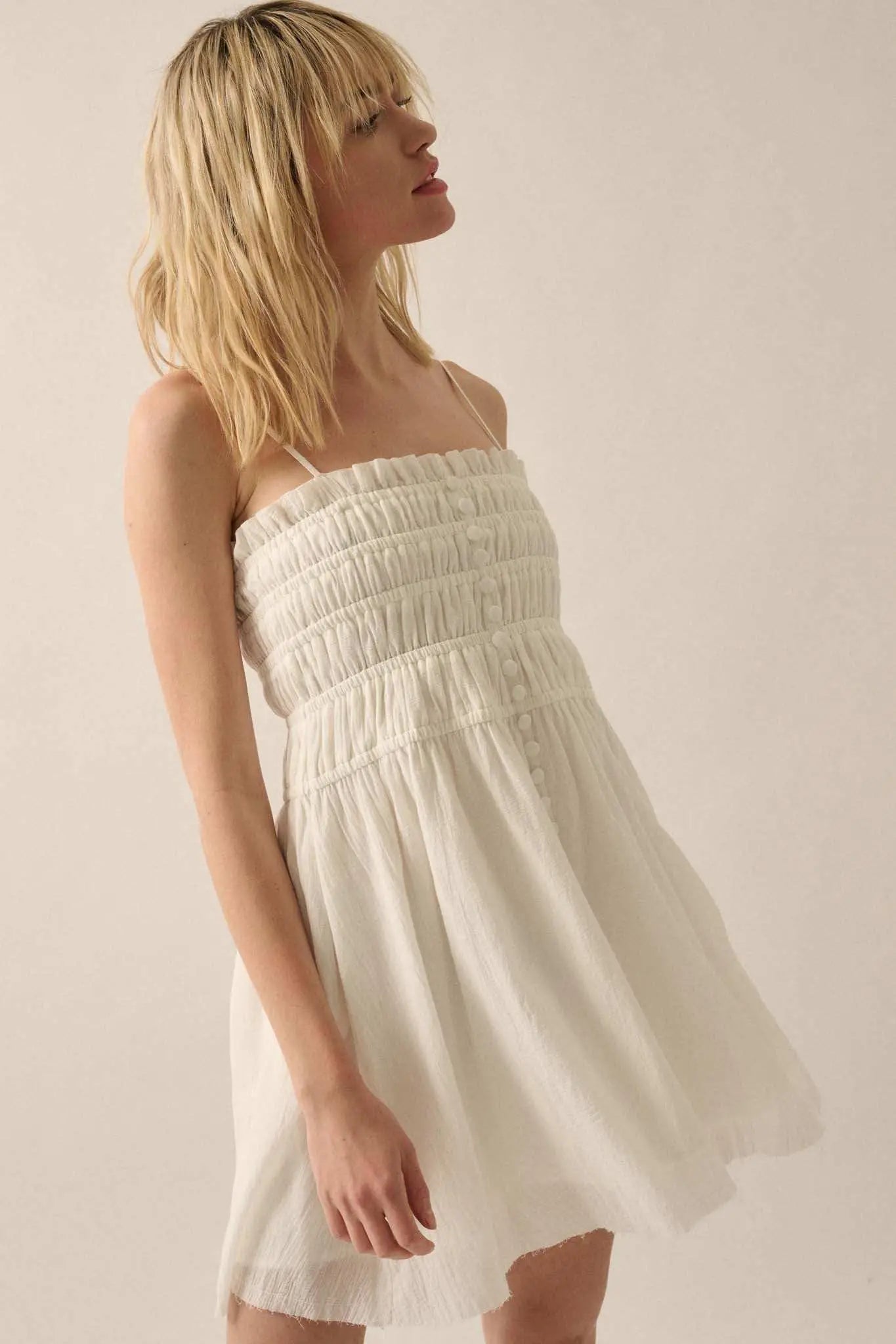Catching Clouds Smocked Crinkle Cotton Mini Dress