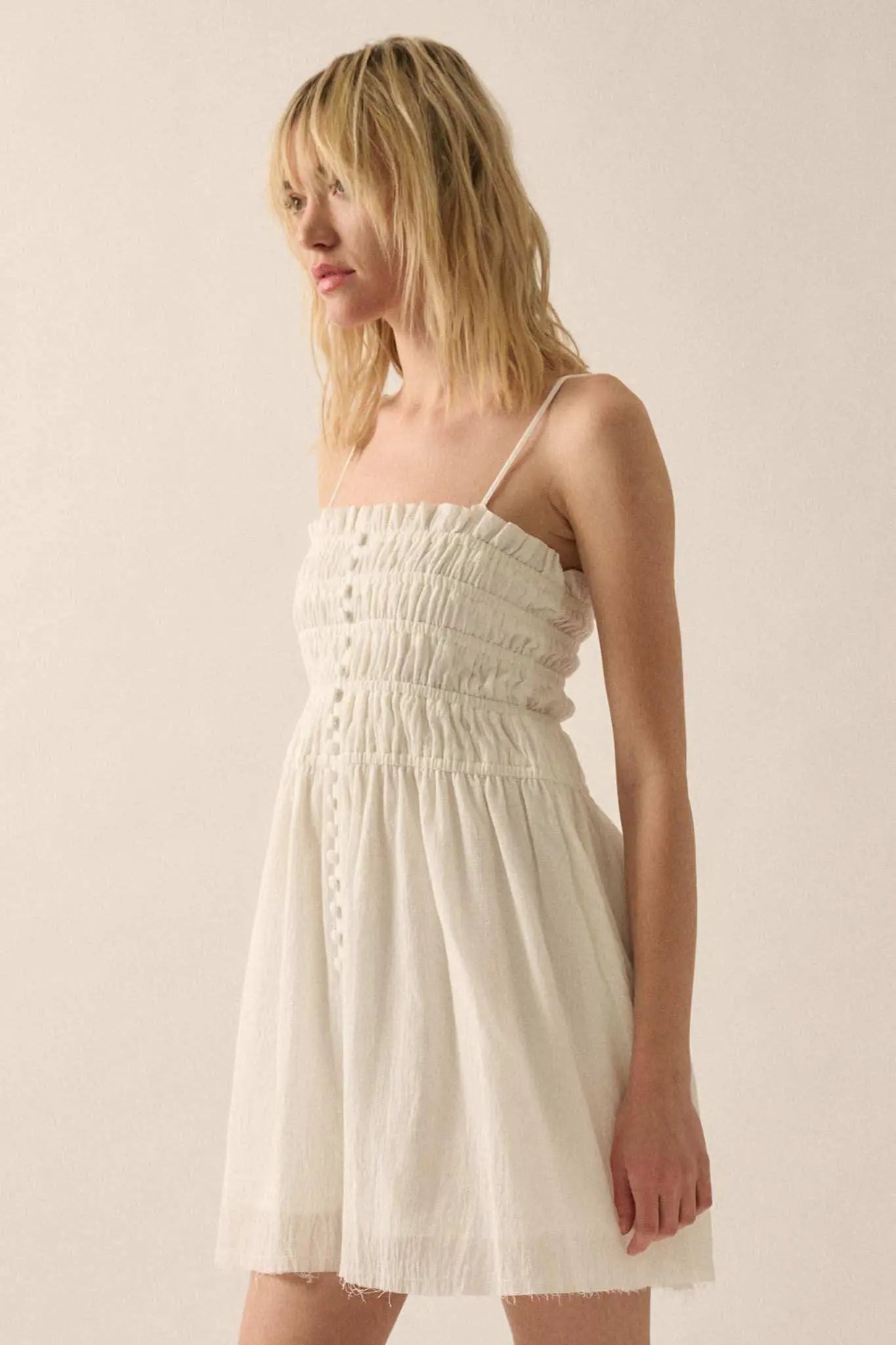 Catching Clouds Smocked Crinkle Cotton Mini Dress