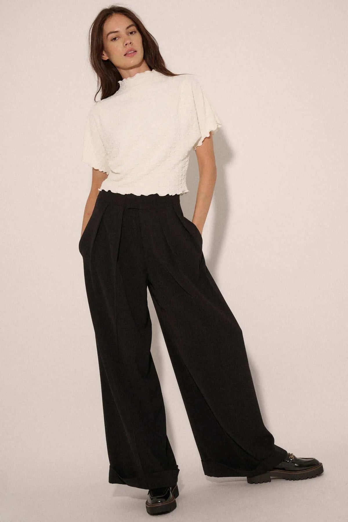 Hit Your Stride Pleat-Front Cuffed Wide-Leg Pants